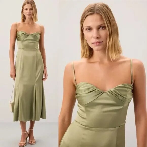 Reformation Dresses & Skirts - Reformation Hensley Size‎ 12 Midi Satin Dress Artichoke Green